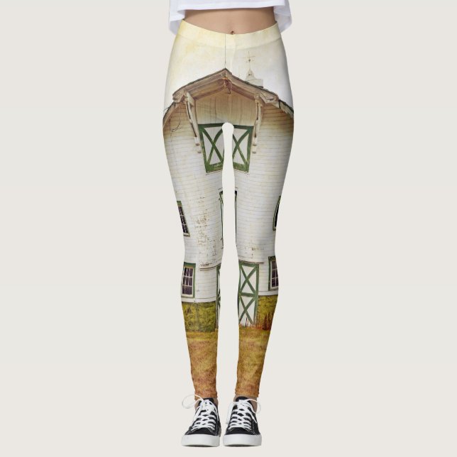 Women's Leggings Sunset Barn Country Rustic Field (Front)