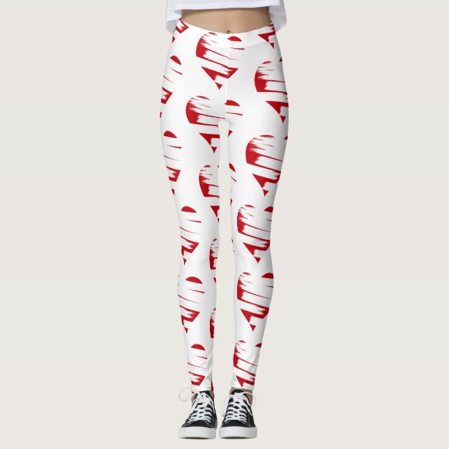 Women's Leggings-Valentine Red Hearts Leggings (Front)