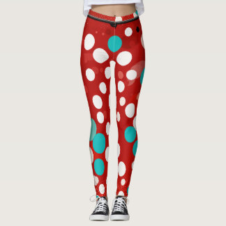 womens leggings with red folka dots