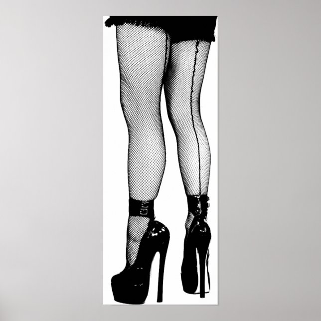 Womens Legs Fishnet Stockings Ink Drawing Poster (Front)
