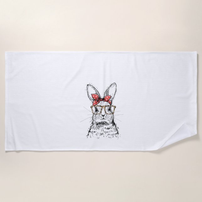 Womens Leopard Easter Bunny Rabbit V-Neck  Beach Towel (Front)