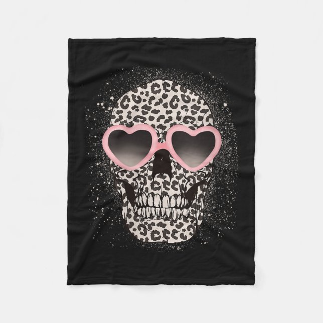 Womens Leopard Gothic Skull Cool Skeleton Cheetah  Fleece Blanket (Front)