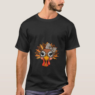Womens Leopard Print Thanksgiving Turkey Face Glas T-Shirt