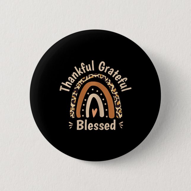 Womens Leopard Rainbow Thankful Grateful Blessed C 2 Inch Round Button (Front)