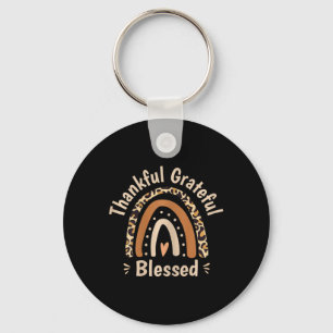 Womens Leopard Rainbow Thankful Grateful Blessed C Keychain