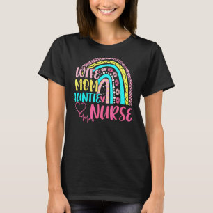 Womens Leopard Rainbow Wife Mom Auntie Nurse Mothe T-Shirt