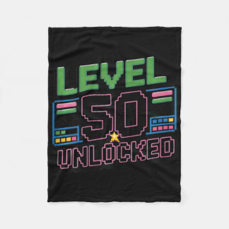 Womens Level 50 Unlocked Funny Gamer 50th Birthday Fleece Blanket