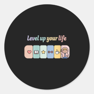 Womens Level Up Your Life Progress Bar Gamer Motiv Classic Round Sticker