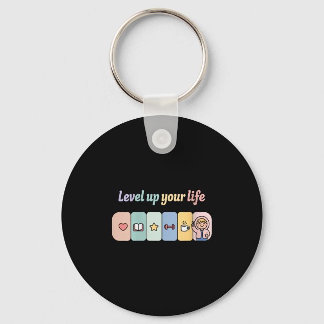 Womens Level Up Your Life Progress Bar Gamer Motiv Keychain (Front)