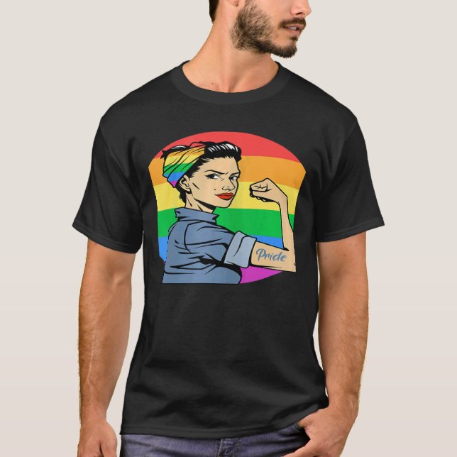 Womens LGBT Gay Lesbian Pride Feminist Rainbow Fla T-Shirt (Front)