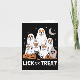 Womens Lick Or Treat Funny Ghost Dog Cute Card