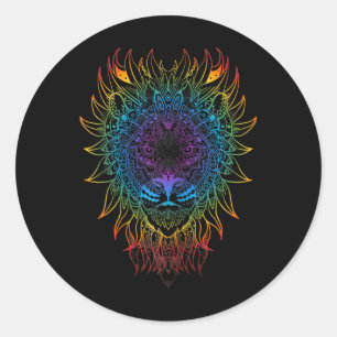 Womens Lioness Mandala Art Zen Yoga Meditation Boh Classic Round Sticker