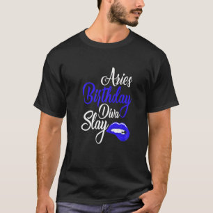 Womens Lip Print Aries Queen March April Girl Birt T-Shirt