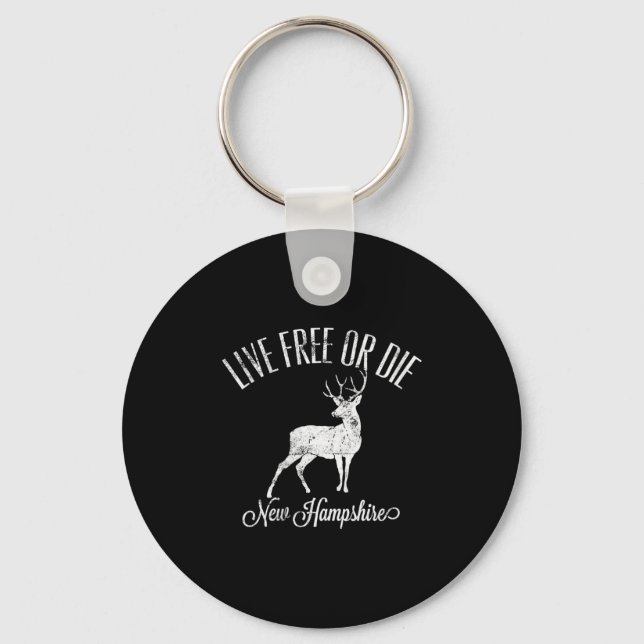 Womens Live Or Die New Hampshire Distressed Deer A Keychain (Front)