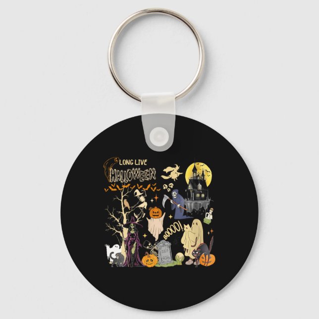 Womens Long Live Halloween Black Cat Poison Witch Keychain (Front)