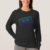 Women's Long Sleeve Neon Blue Purple Cassette Tape