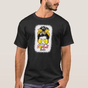 Womens Loud & Proud Softball Auntie Messy Bun Leop T-Shirt