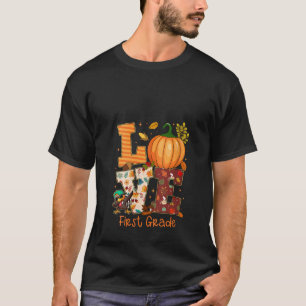 Womens Love First Grade Teacher Turkey Thanksgivin T-Shirt