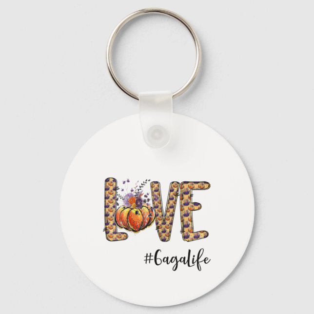 Womens Love Gaga Life Pumpkin Autumn Halloween  Keychain (Front)