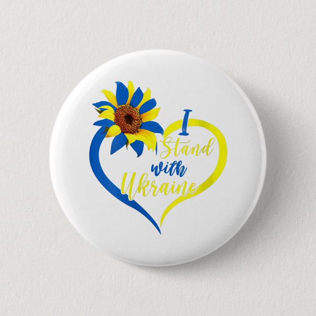 Womens Love Heart Ukraine Sunflower Ukrainian I St 2 Inch Round Button (Front)