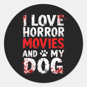 Womens Love Horror Movies Dog Halloween V-Neck Classic Round Sticker