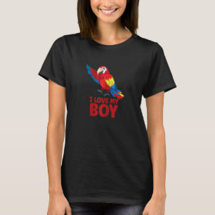 Womens Macaw   Parrots I Love My Boy Parakeet T-Shirt