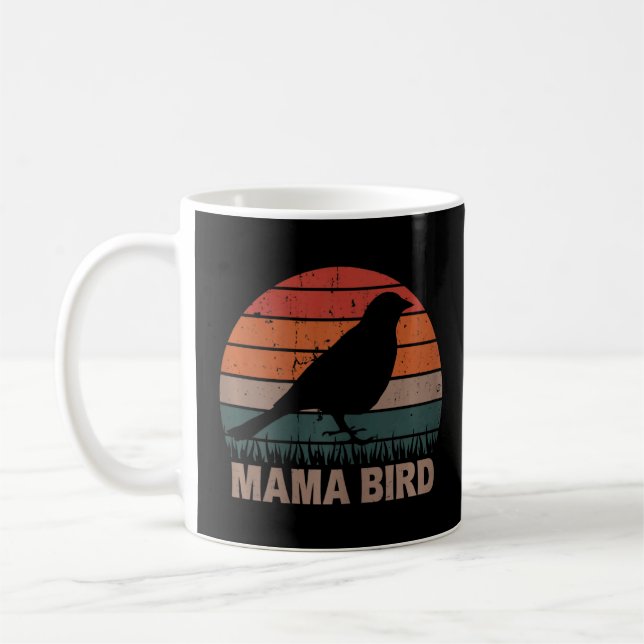 Womens Mama Bird Mother's Mom Retro Birds design F Coffee Mug (Left)