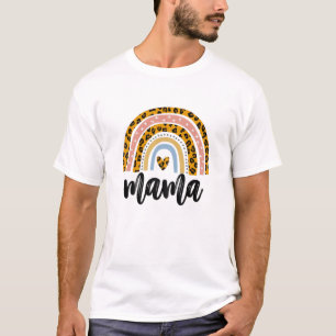 Womens Mama Leopard Rainbow Gift For New Mom Baby T-Shirt