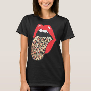 Womens Mama Lips With Leopard Tongue Cheetah Heart T-Shirt