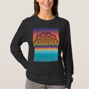 Womens Mandala Vintage Graphic Sunset Lotus T-Shirt