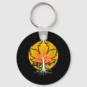 Womens Maple Leaf Autumn Fall Season Tree Leaf Map Keychain