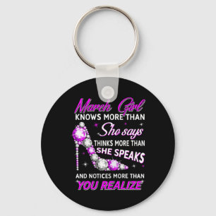 Womens March Girl Funny Facts Quote Knows More Keychain