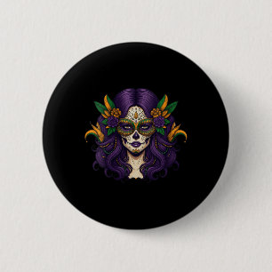Womens Mardi Gras Costume Women Sugar Skull Carniv 2 Inch Round Button