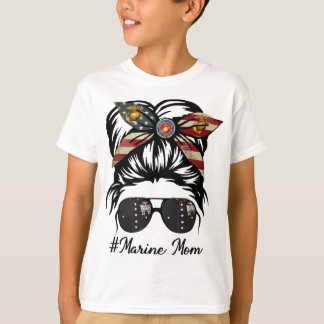 Womens Marine Life Marine Mom Military Messy Bun M T-Shirt