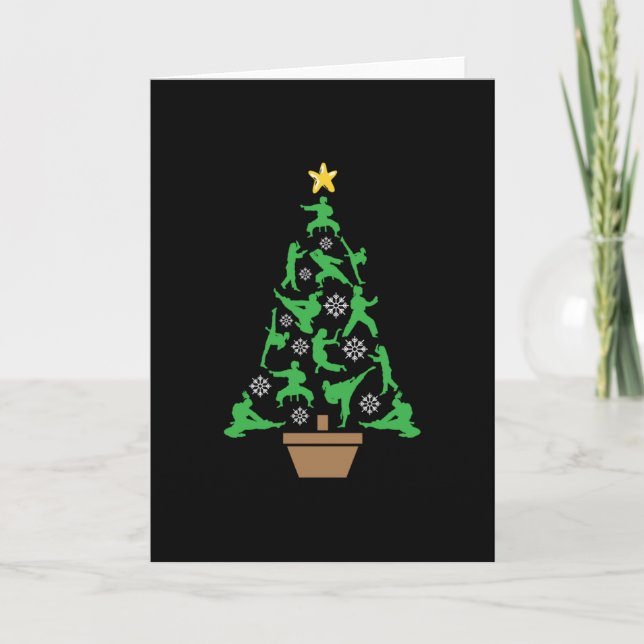 Women's Martial Arts - Girls Karate Christmas Tree Card (Front)