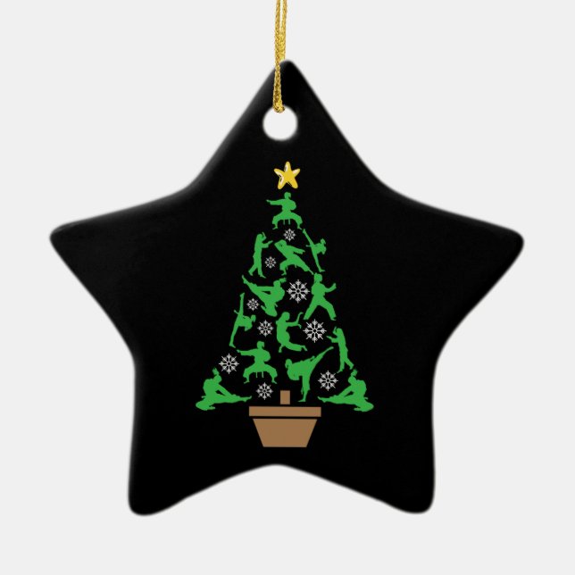 Women's Martial Arts - Girls Karate Christmas Tree Ceramic Ornament (Front)