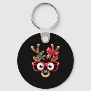 Womens Matching Family Christmas Reindeer Face Gle Keychain