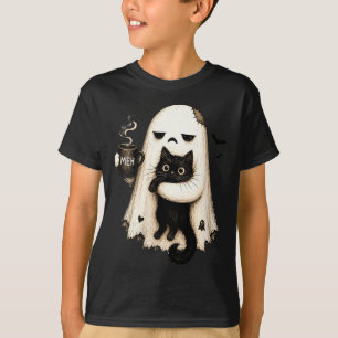Womens Meh Ghost Cat Spooky Black Cat Funny T-Shirt