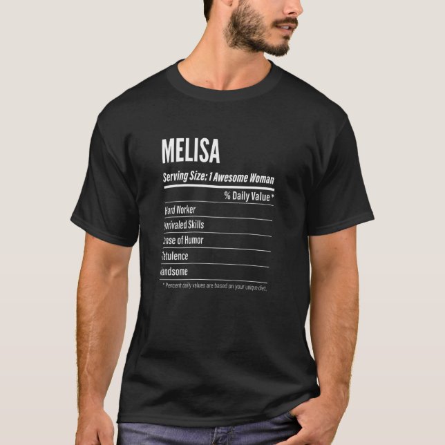 Womens Melisa  Nutritional Facts Serving Size Calo T-Shirt (Front)