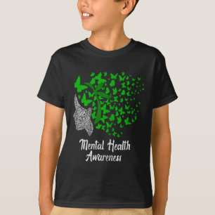 Womens Mental Health Awareness Butterflies Green R T-Shirt