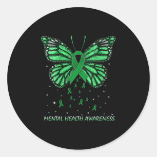 Womens Mental Health Awareness Butterfly V-neck  Classic Round Sticker