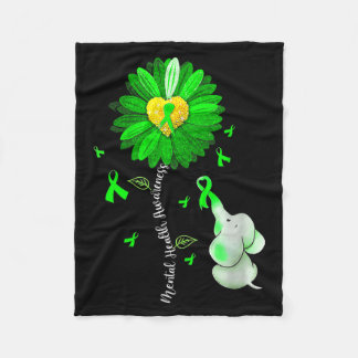 Womens Mental Health Awareness Cute Elephant Green Fleece Blanket