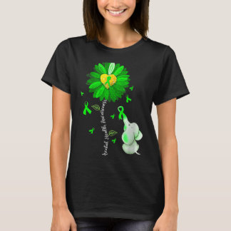 Womens Mental Health Awareness Cute Elephant Green T-Shirt