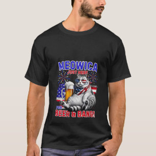 Womens Meowica Just Here For Bang Beer 4th US Fire T-Shirt