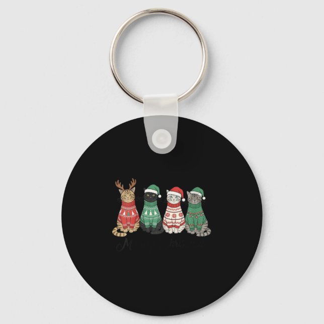 Womens Meowy Christmas Cat Lover Reindeer Santa Cl Keychain (Front)