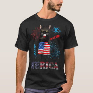 Womens Merica Black Cat Wine Glass Firework USA F T-Shirt