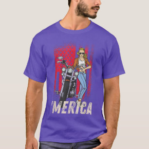 Womens Merica Motorcycle Lover Biker USA Flag 4th  T-Shirt