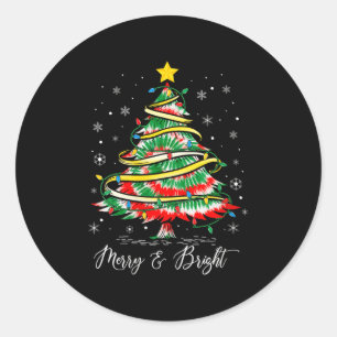 Womens Merry &amp; Bright Merry Christmas Tree Tie Classic Round Sticker