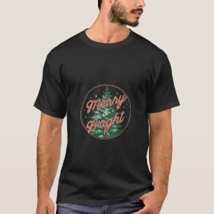 Womens Merry and Bright Christmas Tree Retro Vinta T-Shirt