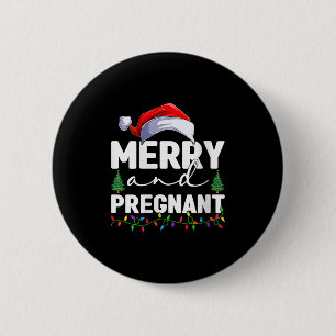 Womens Merry And Pregnant Christmas Pregnancy Anno 2 Inch Round Button